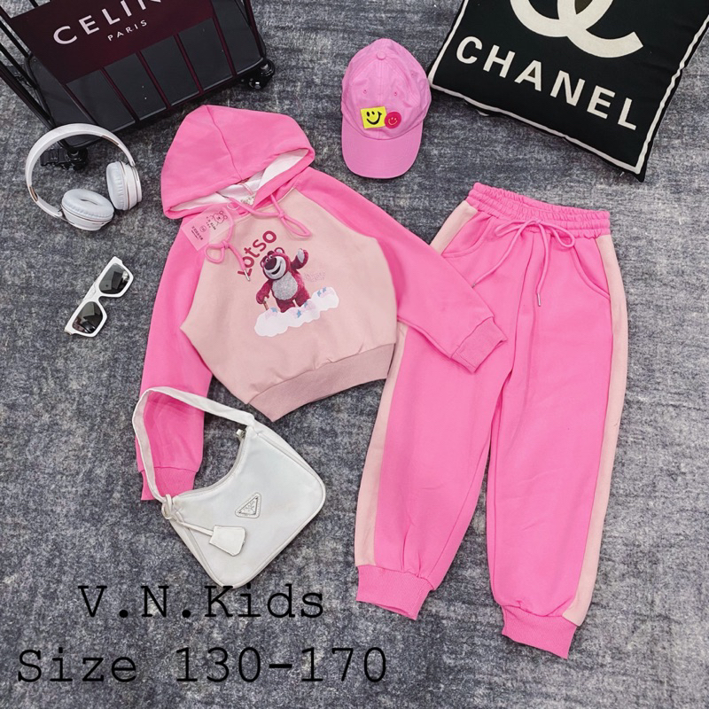 Bộ nỉ Gấu lotso xinh xuất sắc cho Bé 17kg-41kg