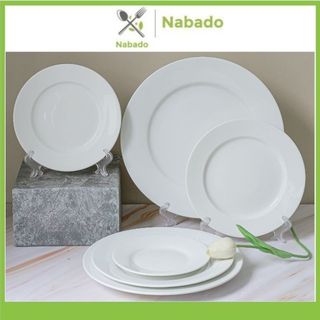 Đĩa sứ trắng tròn nông lòng đủ cỡ hàng cao cấp chịu nhiệt