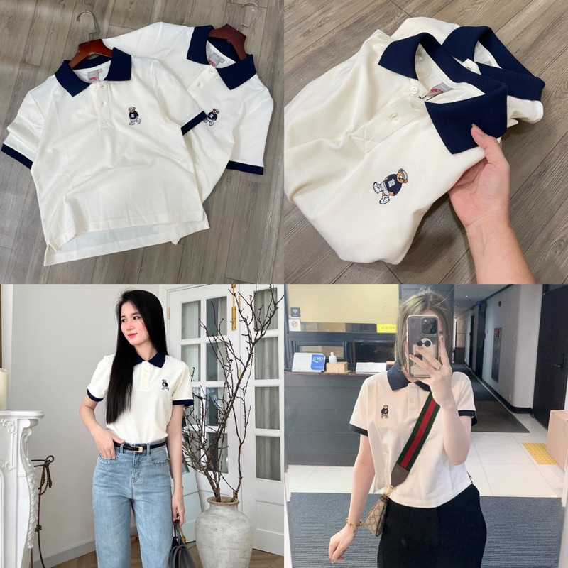 Áo Croptop Polo Tay Ngắn Thêu Gấu S.P.A.O Xuất Xịn