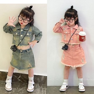 Bg711- sét bò hồng xanh áo crop cv bé gái