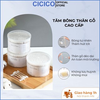 Tăm bông ngoáy tai 2 đầu gỗ ép bông tự nhiên cao cấp hộp 500 chiếc, bông ngoáy tai dùng một lần
