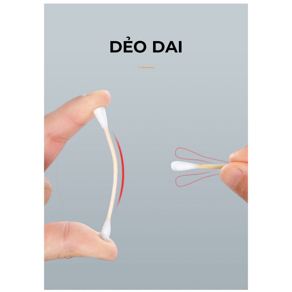 Tăm bông ngoáy tai 2 đầu gỗ ép bông tự nhiên cao cấp hộp 500 chiếc, bông ngoáy tai dùng một lần