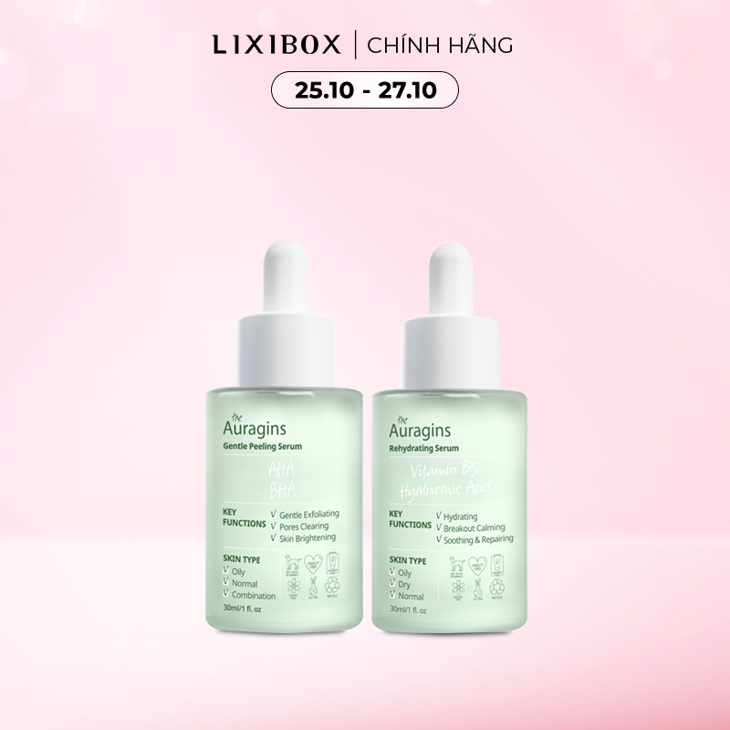 Bộ 2 Serum Dưỡng Da Ngừa Mụn The Auragins AHA BHA Và B5 - Hyaluronic