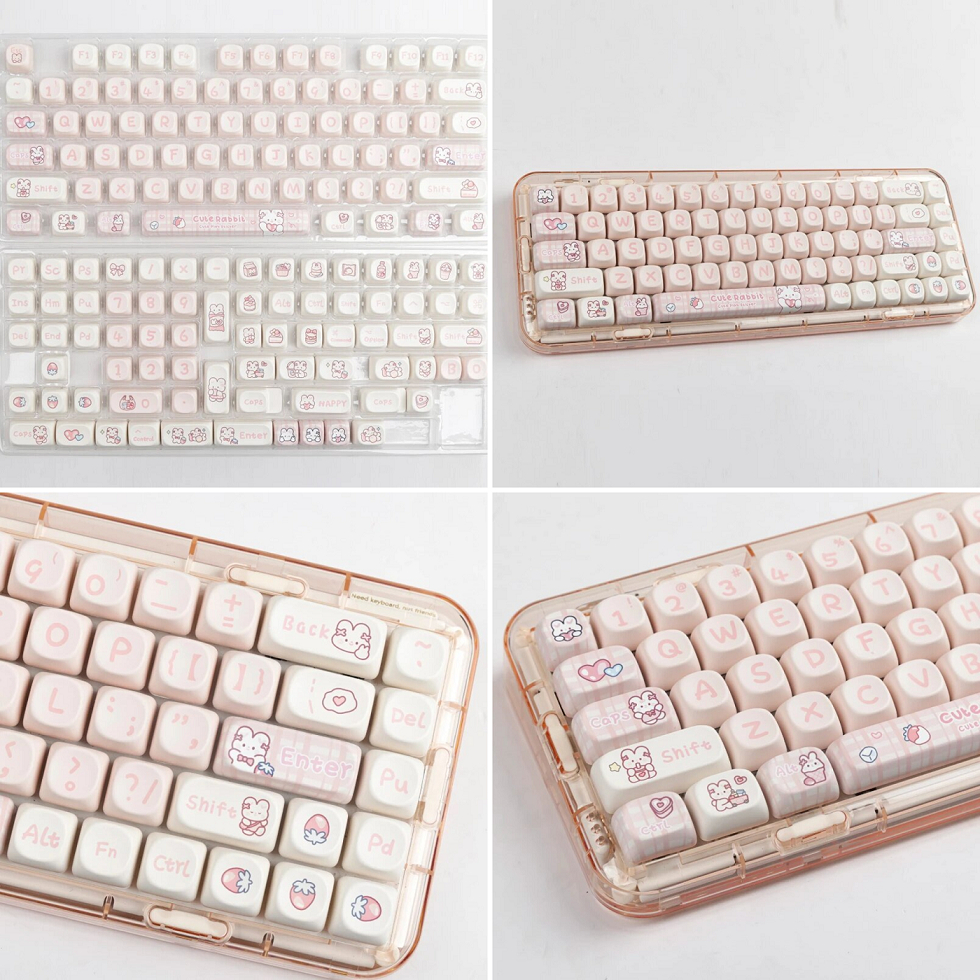 Keycap PBT Kitten, Cute Cow, Pink Piglet, Space Rabbit, Pachacco - Profile MOA - In Dyesub nút bàn phím cơ