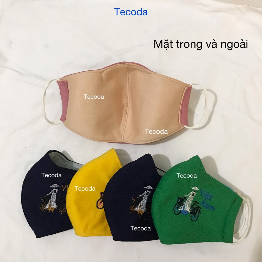 Khẩu trang vải chống nắng 3 lớp cotton thoáng khí và chống tia uv thêu hình cô gái