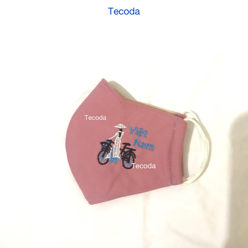 Khẩu trang vải chống nắng 3 lớp cotton thoáng khí và chống tia uv thêu hình cô gái