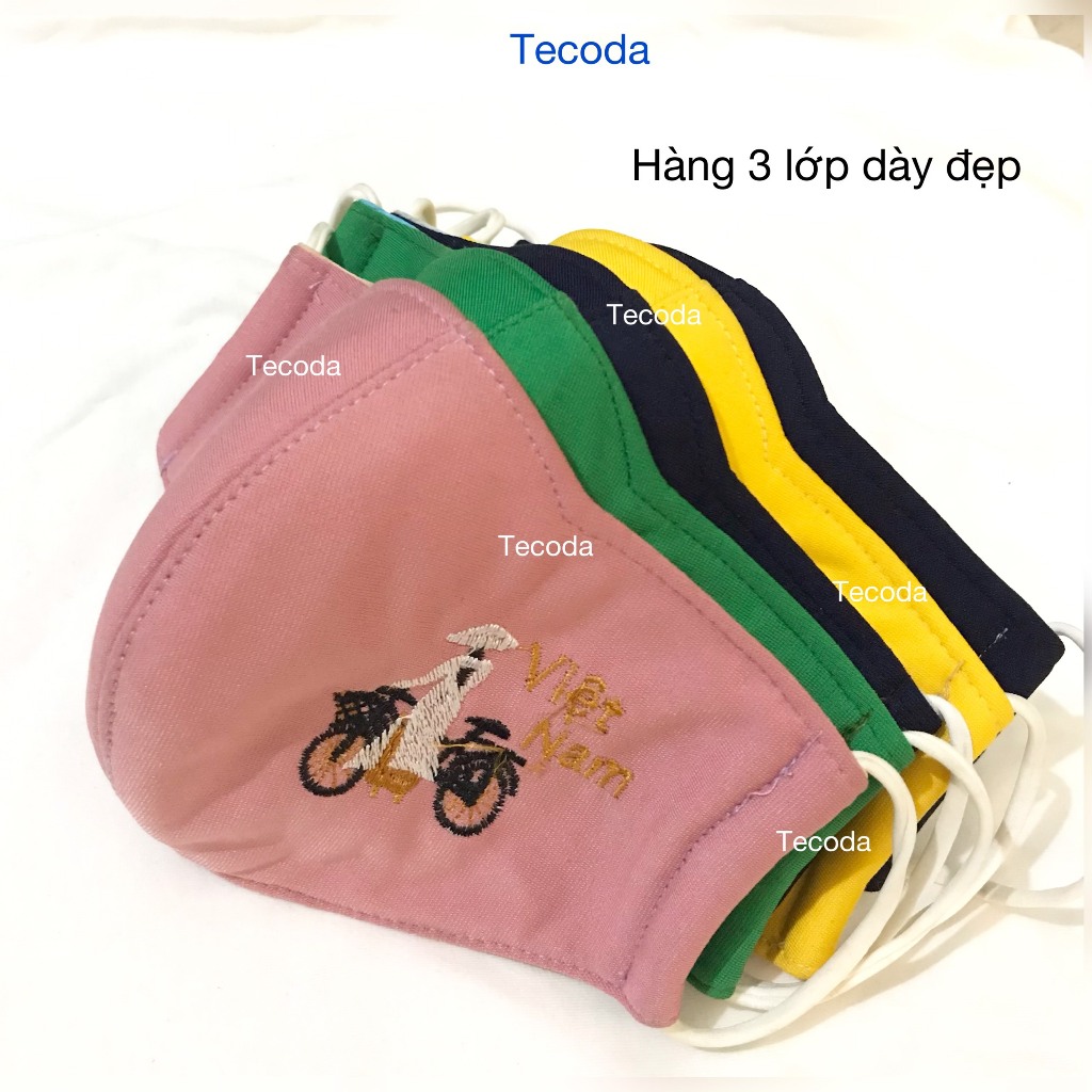 Khẩu trang vải chống nắng 3 lớp cotton thoáng khí và chống tia uv thêu hình cô gái