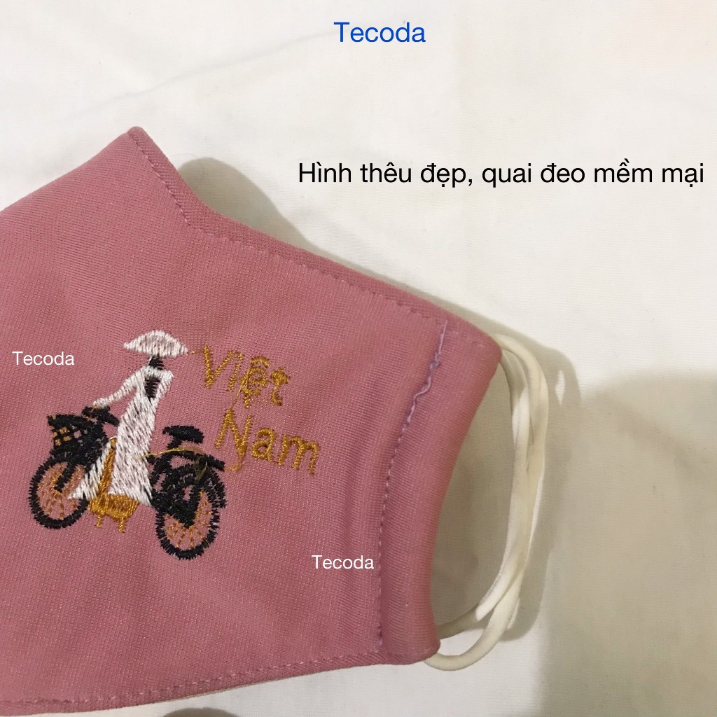 Khẩu trang vải chống nắng 3 lớp cotton thoáng khí và chống tia uv thêu hình cô gái