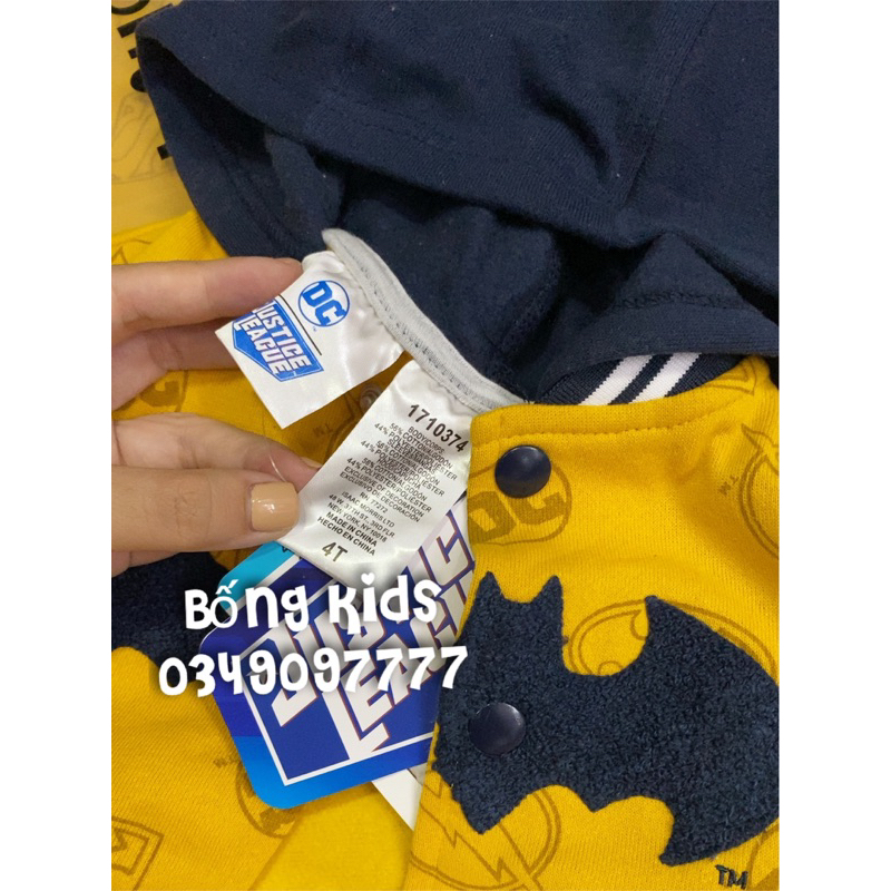 Áo Bomber Hoodie Nỉ Bé Trai B@tMan Vàng DC