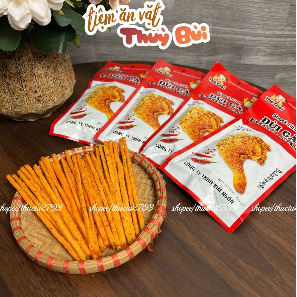 5 Gói Snack Hình Đùi Gà Thơm Cay, Tăm Cay, Que Cay, đồ ăn vặt tuổi thơ