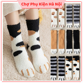 Tất chân mùa đông, vớ chân nam nữ len bông giữ ấm hình chân mèo dày chất bông xù cute A319