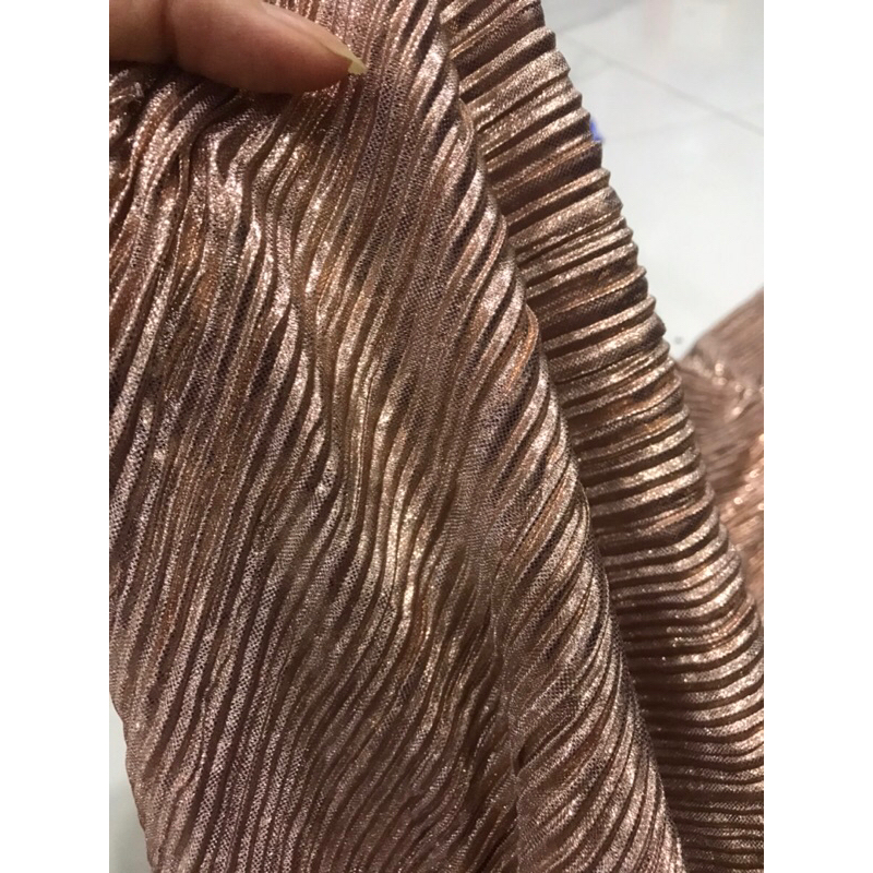 Vải voan lưới dập ly nhũ vàng đồng co giãn 4 chiều (khổ 1m55)may đầm váy dạ hội ,đầm thiết kế