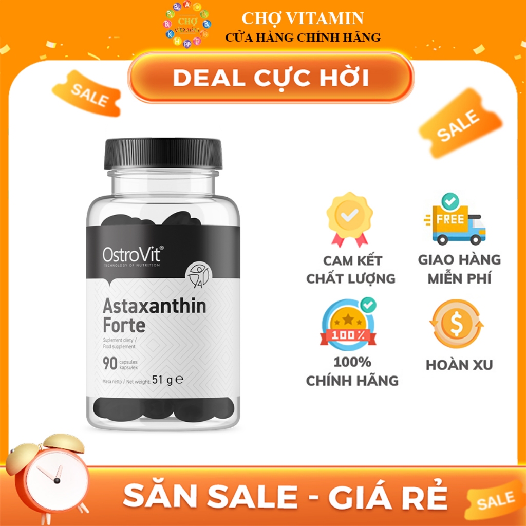 Thực Phẩm Bổ Sung Tăng Sức Đề Kháng, Đẹp Da, Chống Lão Hoá Ostrovit Astaxanthin 90 Viên