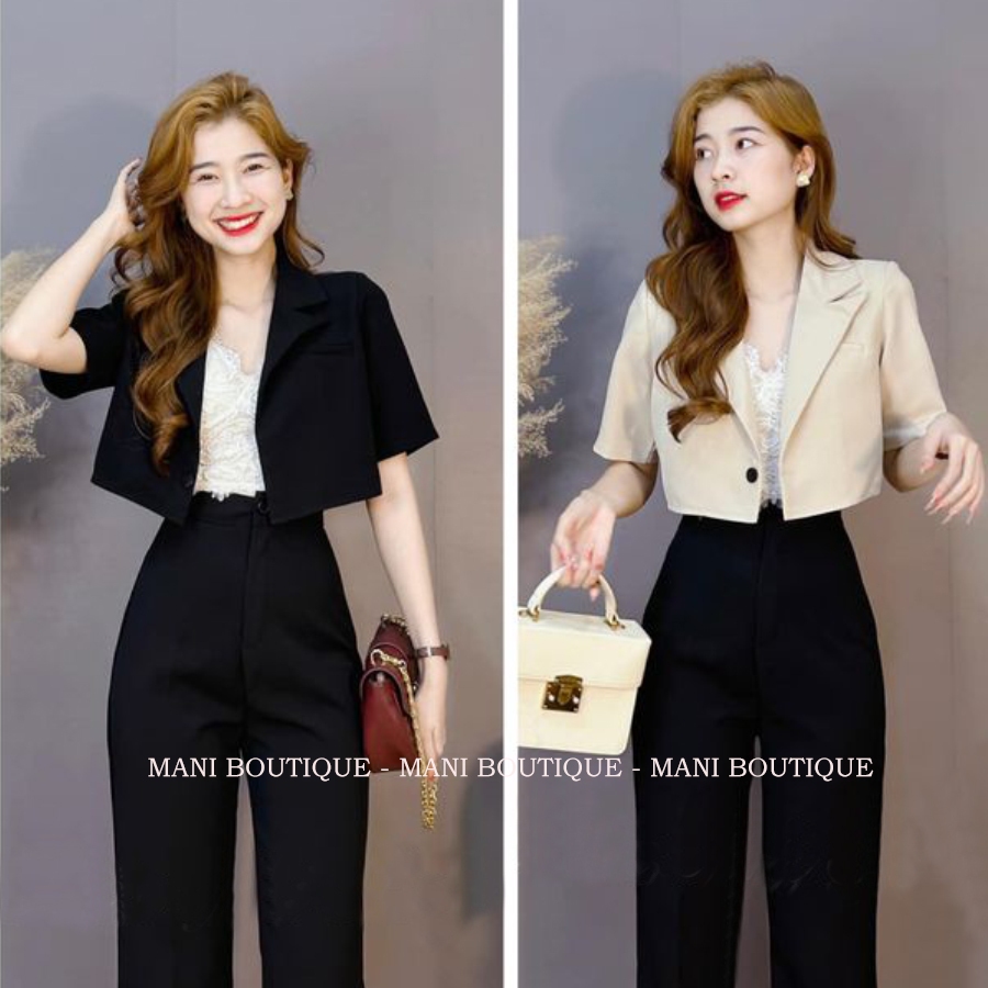 Áo Blazer lửng cộc tay trendy hàng thiết kế có đệm vai free size dưới 55kg