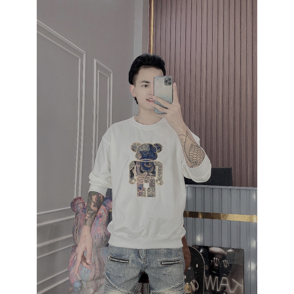 Áo thu đông nam nữ tay dài vải nỉ dày dặn mềm mịn thêu gấu mẫu mới-AHFASHION