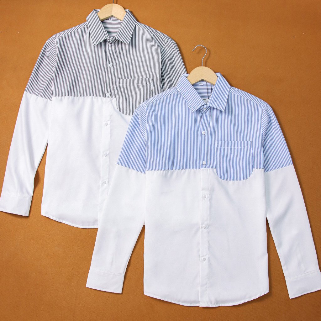 Áo sơ mi nam tay dài kẻ sọc xanh sọc xám phối màu mẫu mới-AHFASHION