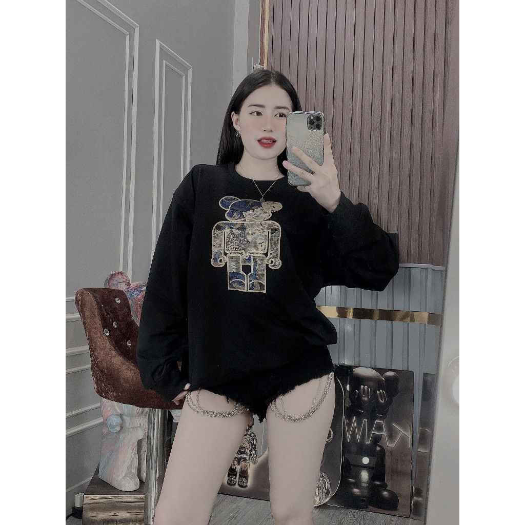 Áo thu đông nam nữ tay dài vải nỉ dày dặn mềm mịn thêu gấu mẫu mới-AHFASHION