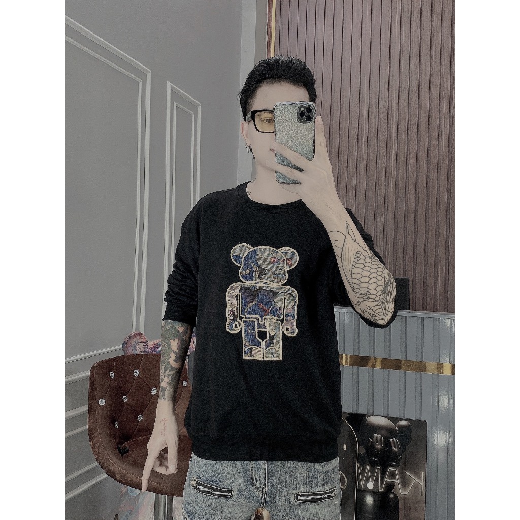 Áo thu đông nam nữ tay dài vải nỉ dày dặn mềm mịn thêu gấu mẫu mới-AHFASHION