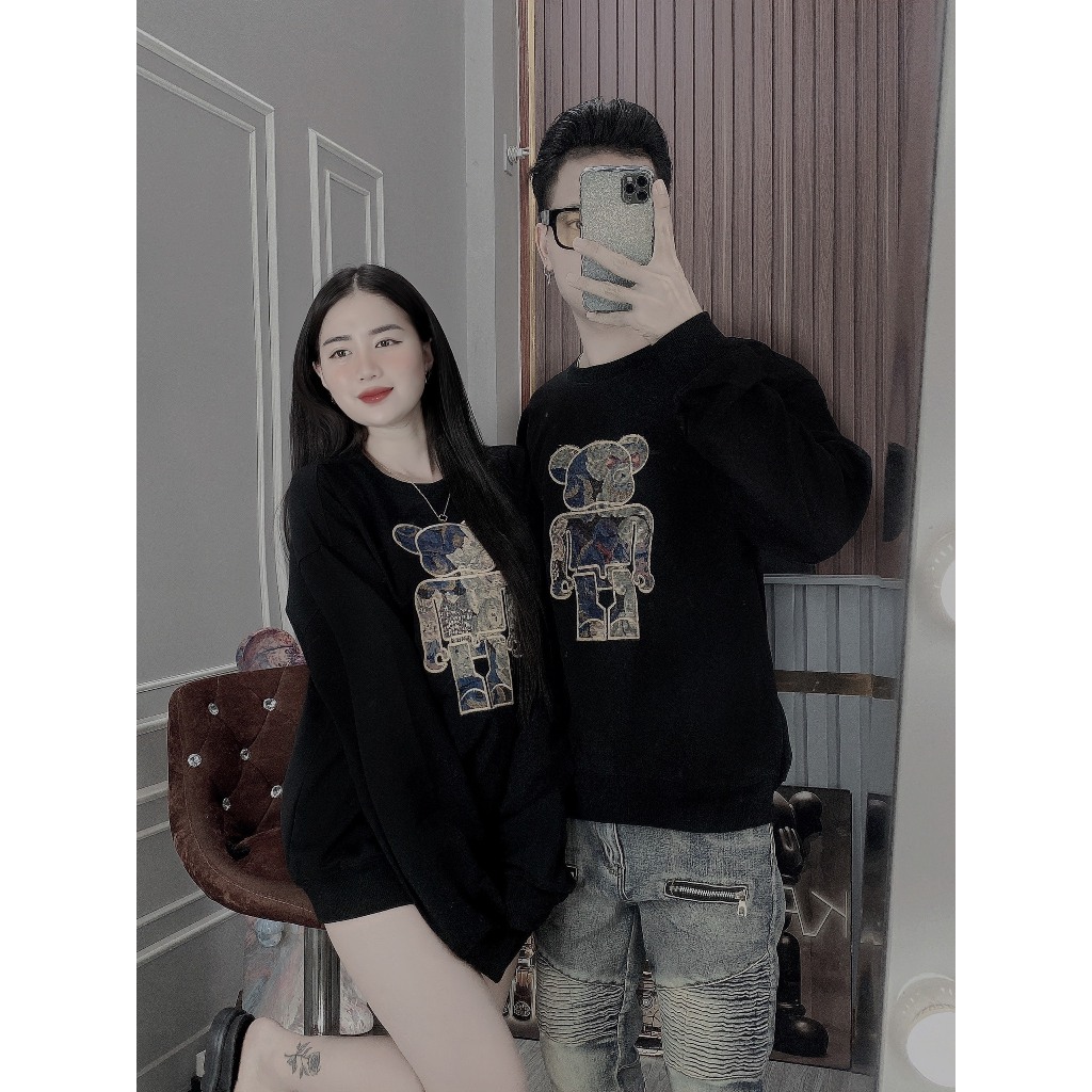 Áo thu đông nam nữ tay dài vải nỉ dày dặn mềm mịn thêu gấu mẫu mới-AHFASHION