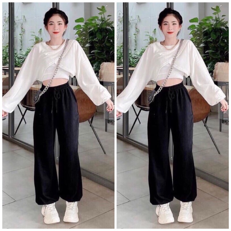 Sét 3 Món Áo Croptop Chéo Mix Quần Jogger Đen Thể Thao Năng Động SHOPQUANAOVAPHUKIEN