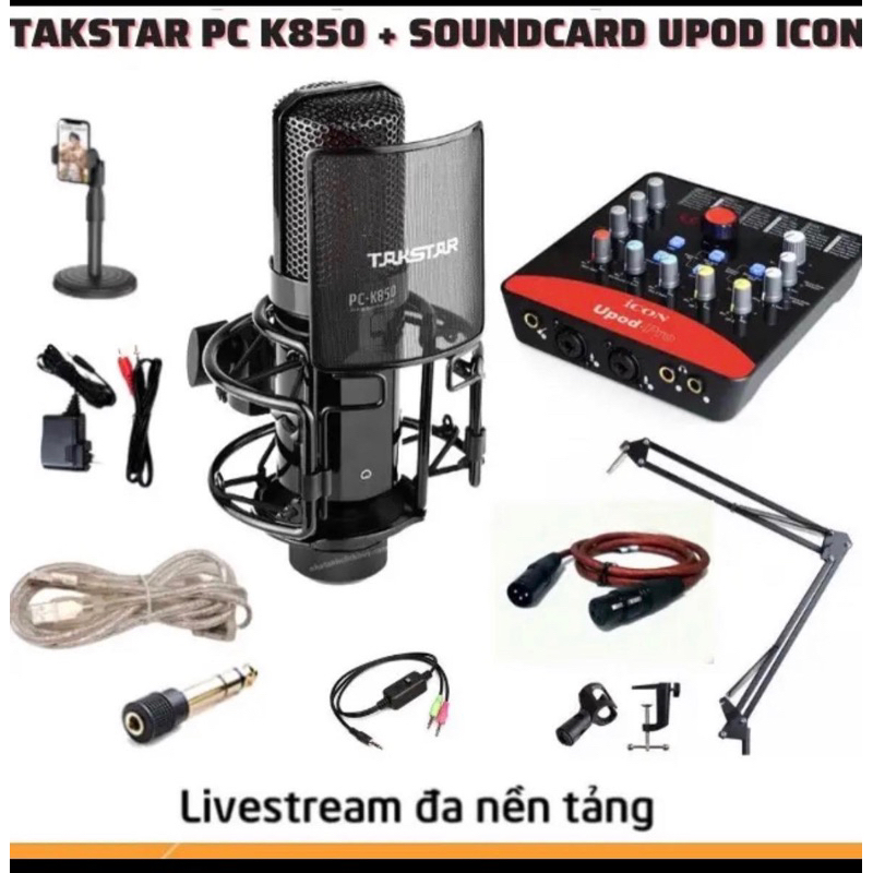 Bộ Combo Mic Thu Âm Hát Livestream Sound Card Icon Upod Pro và Mic TAKSTAR PC K850 Thu Âm Điện Thoại