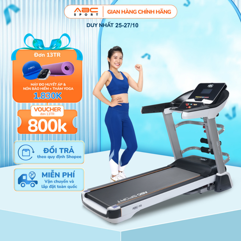 Máy chạy bộ đa năng ABCSport F0, tải trọng tối đa 160kg, hệ thống giảm xóc hiện đại, màn hình hiển thị cảm biếng LED