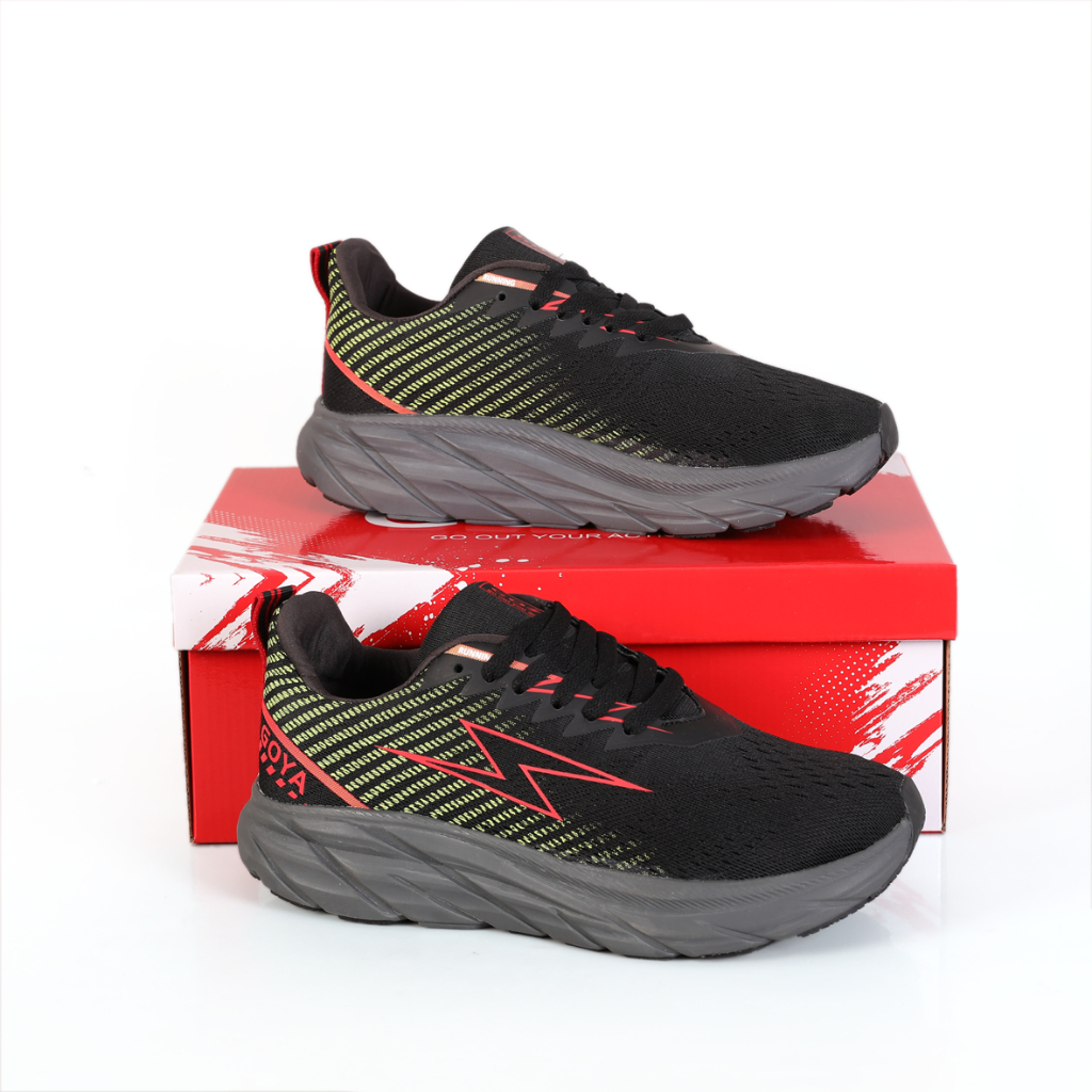 Giày thể thao chạy bộ nam nữ Goya Plus năm 2024 màu đen viền vàng
