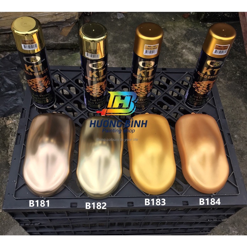 Sơn Xịt Mạ Vàng 24k 18k KT Bosny 181, 182, 183, 184, 185- Sơn Mạ Vàng Bóng- Mạ Vàng 9999- Hàng Chuẩn Công Ty