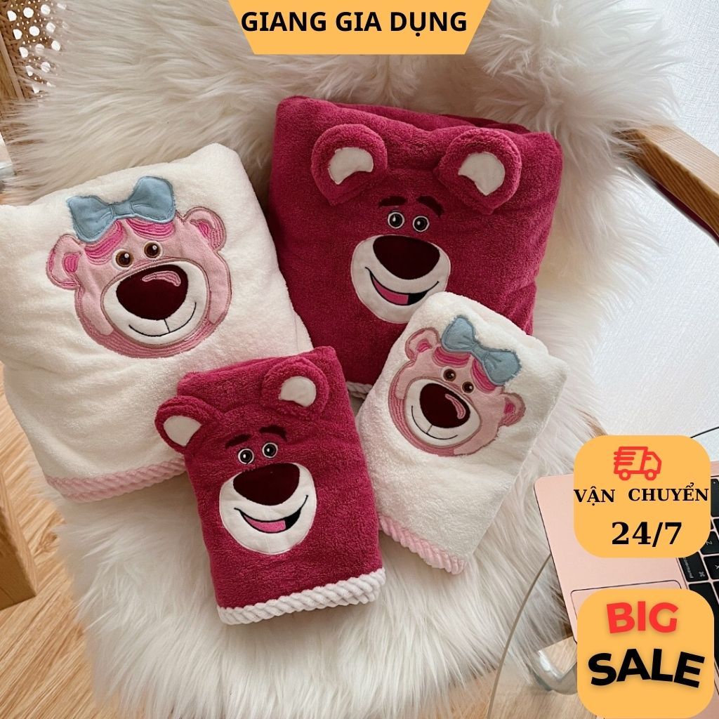 Sét 2 chiếc khăn tắm + khăn mặt gấu hồng LOSTO