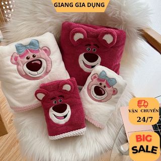 Sét 2 chiếc khăn tắm + khăn mặt gấu hồng LOSTO