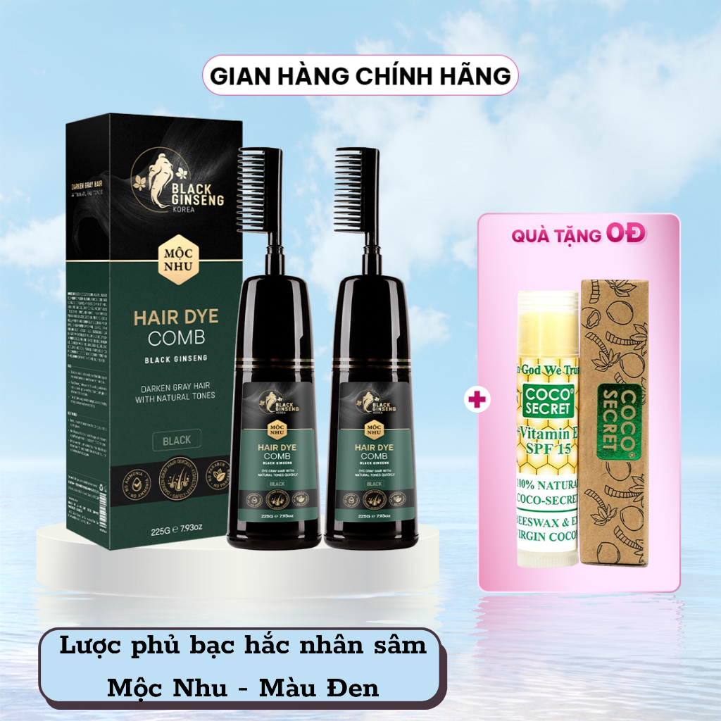 COMBO 2 Lược Phủ Bạc Hắc Nhân Sâm Hàn Quốc 225ml Làm Đen Tóc Bạc Màu Tự Nhiên Không Gây Dị Ứng Kích Ứng Da Đầu