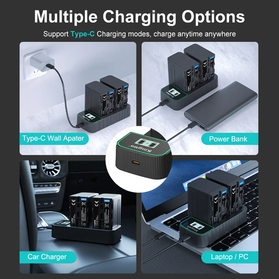 Pin Dung lượng cao và Dock sạc NP-F970 F990 F980 FM50 FM500 F960 F550 F570 F750 F770 F930 cho đèn chụp studio, máy quay