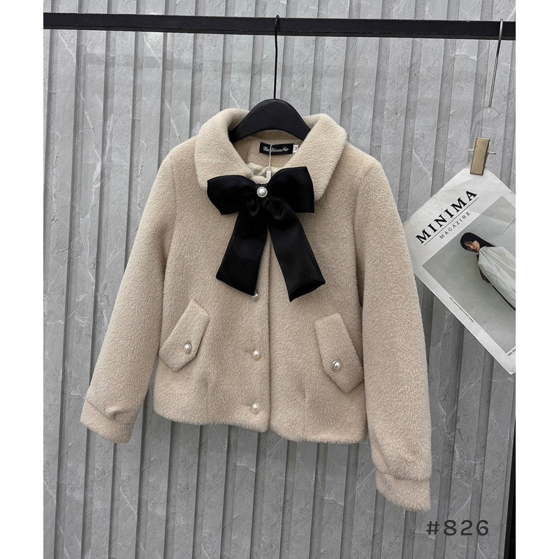 ÁO KHOÁC LÔNG cổ nơ đen, áo khoác lông