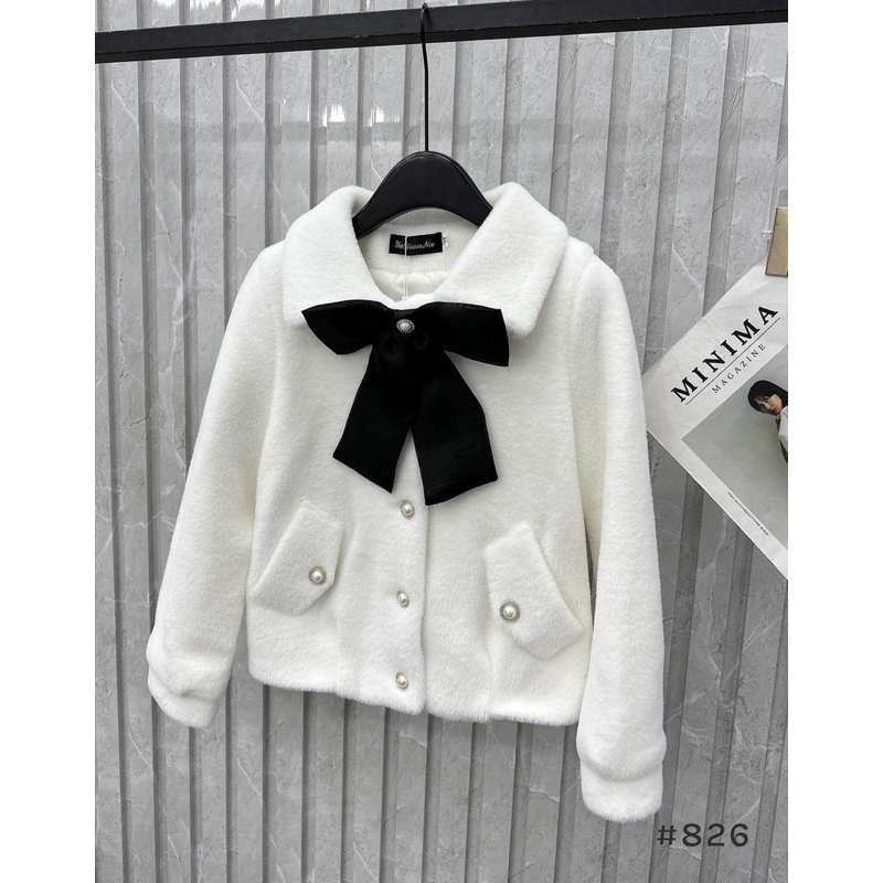 ÁO KHOÁC LÔNG cổ nơ đen, áo khoác lông