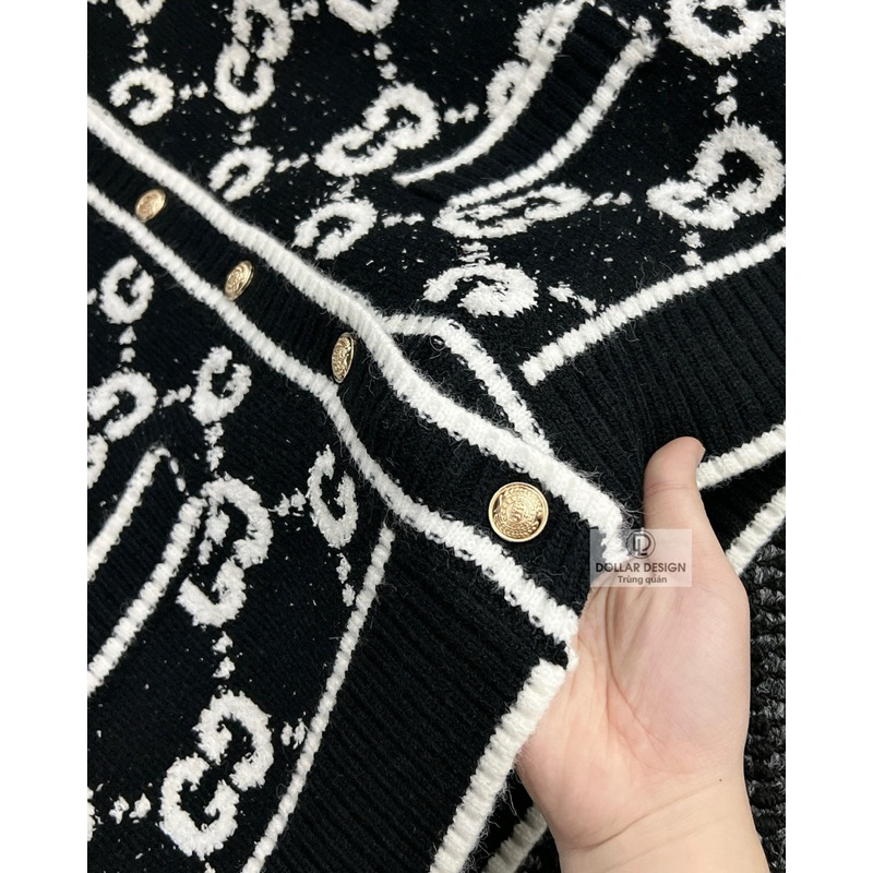 Cardigan len gu chì hoạ tiết QC