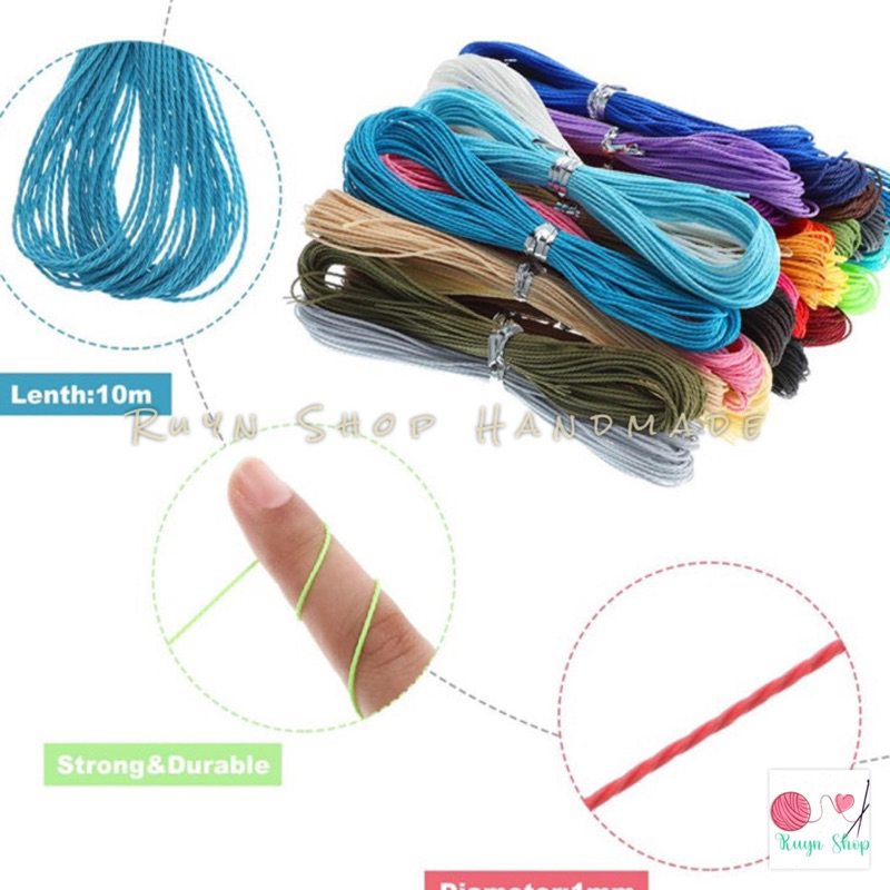 Bó 10m dây sáp wax Đài Loan 1mm/ dây waterproof/ dây cói xoắn đan vòng tay handmade