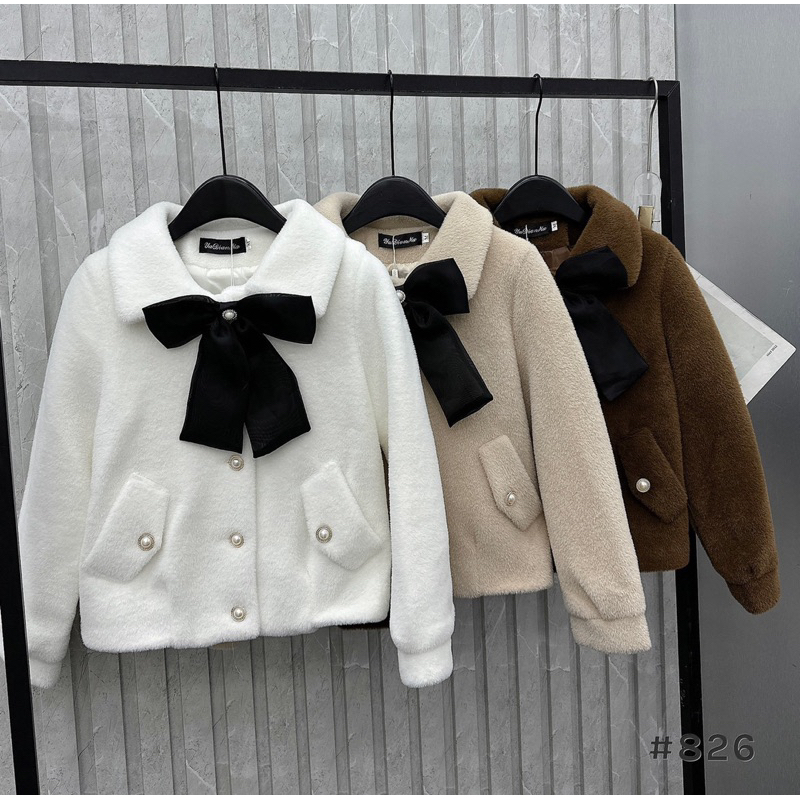 ÁO KHOÁC LÔNG cổ nơ đen, áo khoác lông