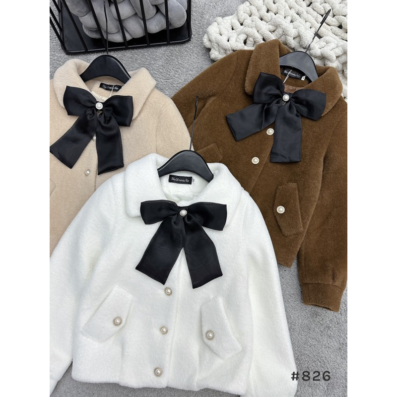 ÁO KHOÁC LÔNG cổ nơ đen, áo khoác lông