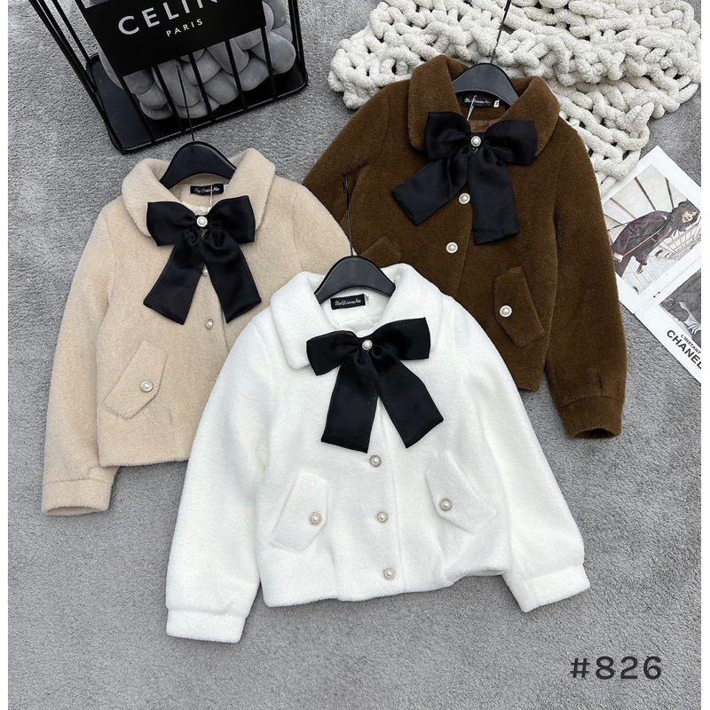 ÁO KHOÁC LÔNG cổ nơ đen, áo khoác lông