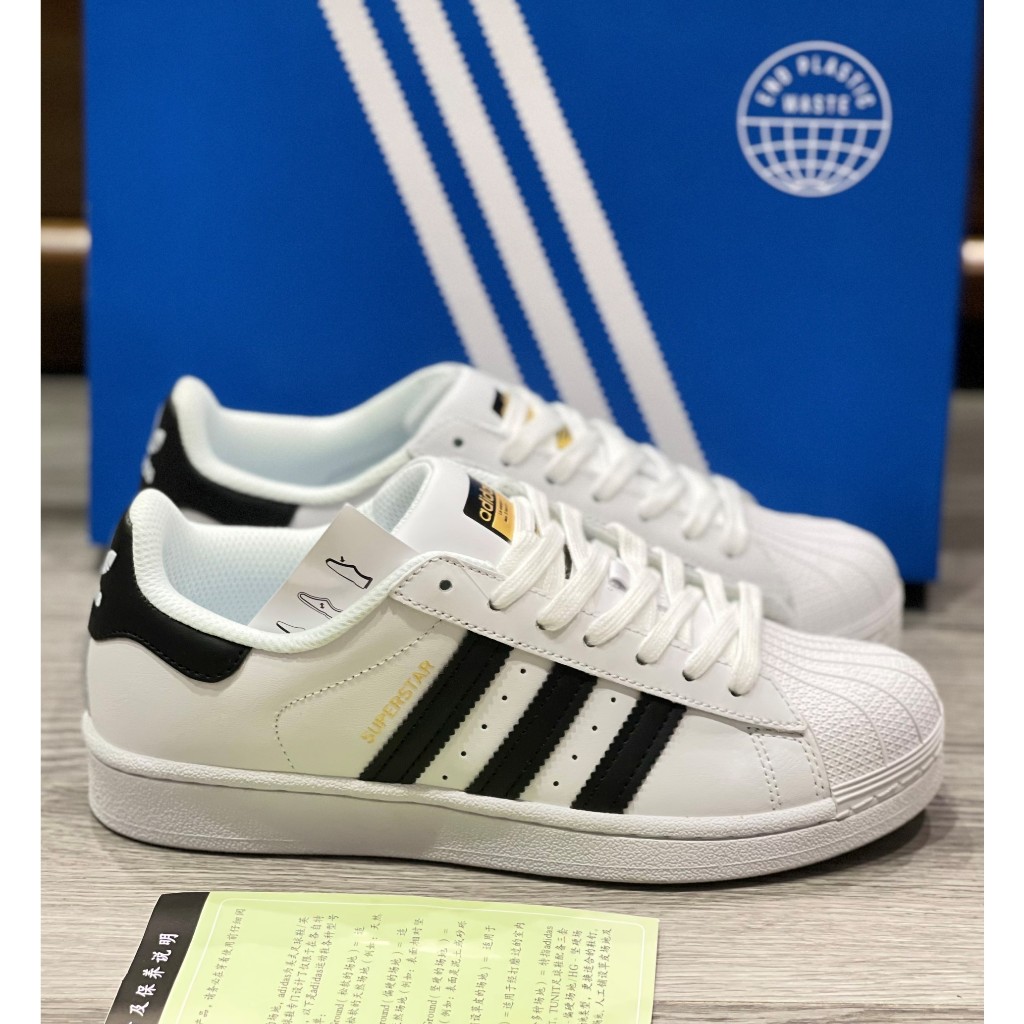 Giày_Adidas Superstar Màu Trắng 3 Sọc Đen Tem Vàng, Giày thể thao nam nữ Adidas mũi sò trắng sọc đen bản S.Cấp full PK