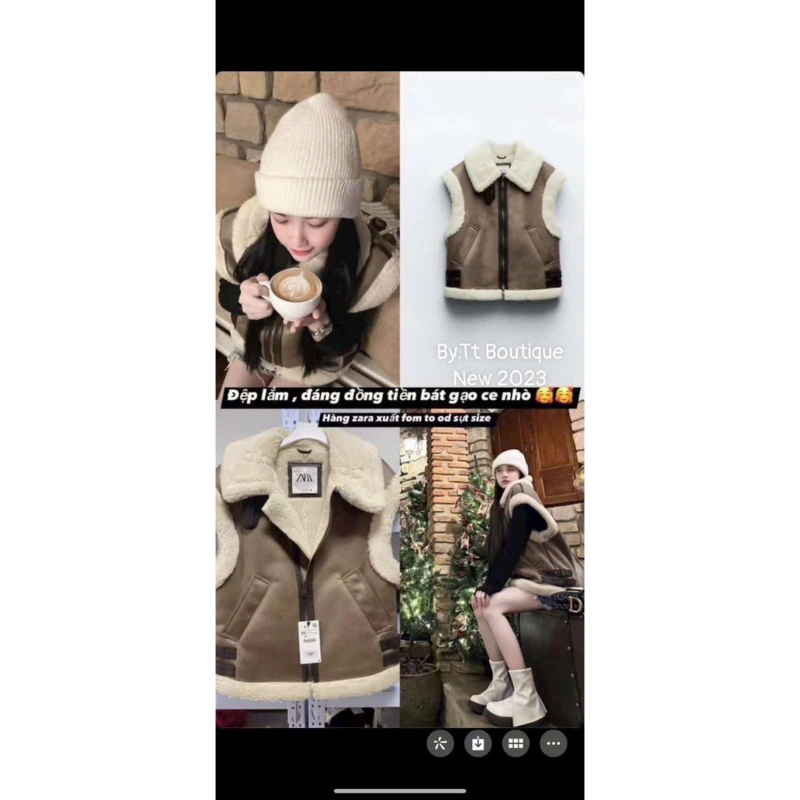 SẴN Áo khoác gile da lộn trần bông, áo khoác mùa đông