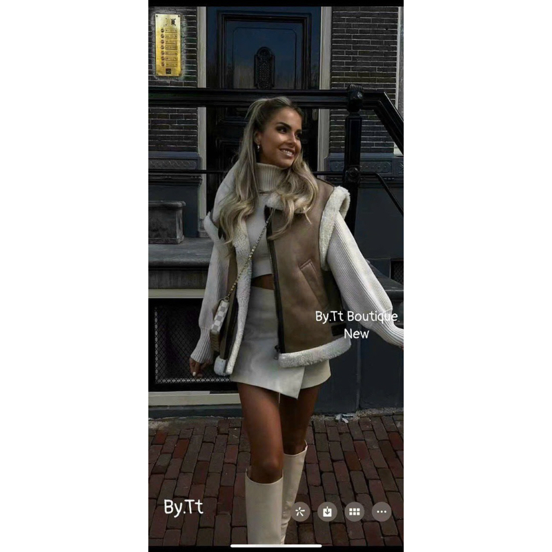 SẴN Áo khoác gile da lộn trần bông, áo khoác mùa đông