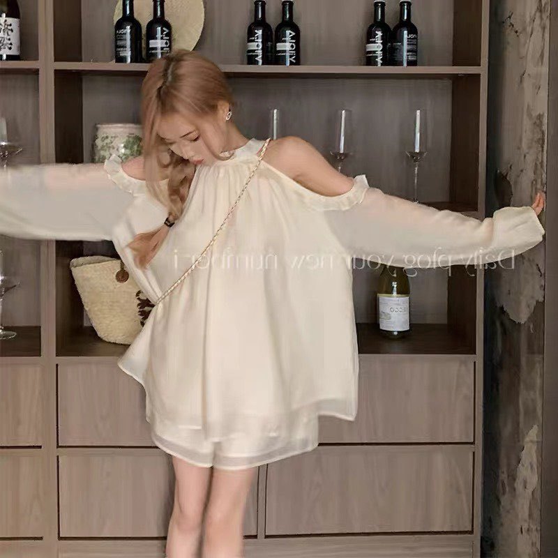 Sét Bộ vải Von Gồm Áo Babydoll trễ vai và quần short,áo trễ vai nữ HB335 HOASUMO