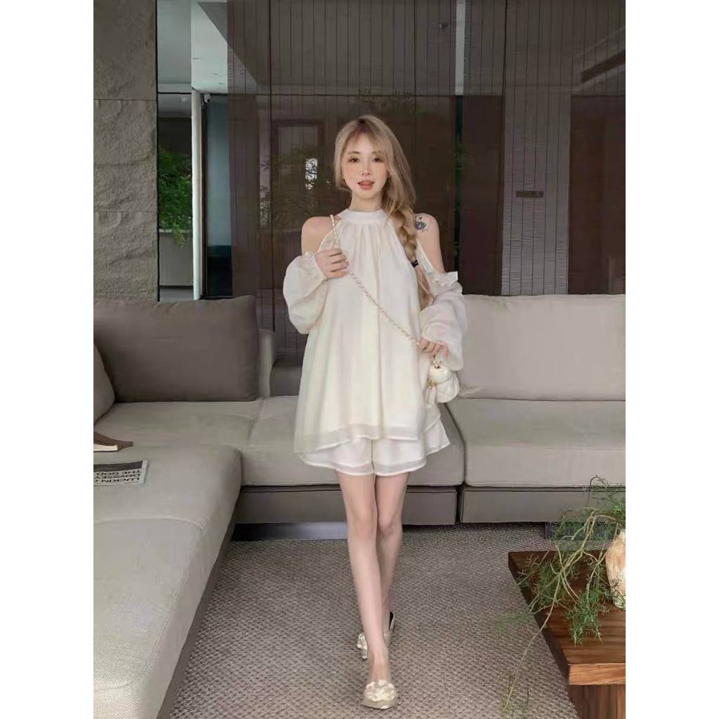 Sét Bộ vải Von Gồm Áo Babydoll trễ vai và quần short,áo trễ vai nữ HB335 HOASUMO