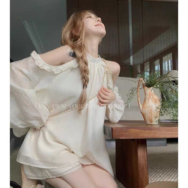 Sét Bộ vải Von Gồm Áo Babydoll trễ vai và quần short,áo trễ vai nữ HB335 HOASUMO