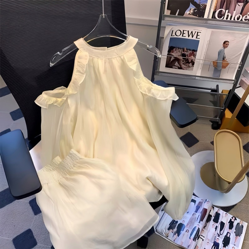 Sét Bộ vải Von Gồm Áo Babydoll trễ vai và quần short,áo trễ vai nữ HB335 HOASUMO