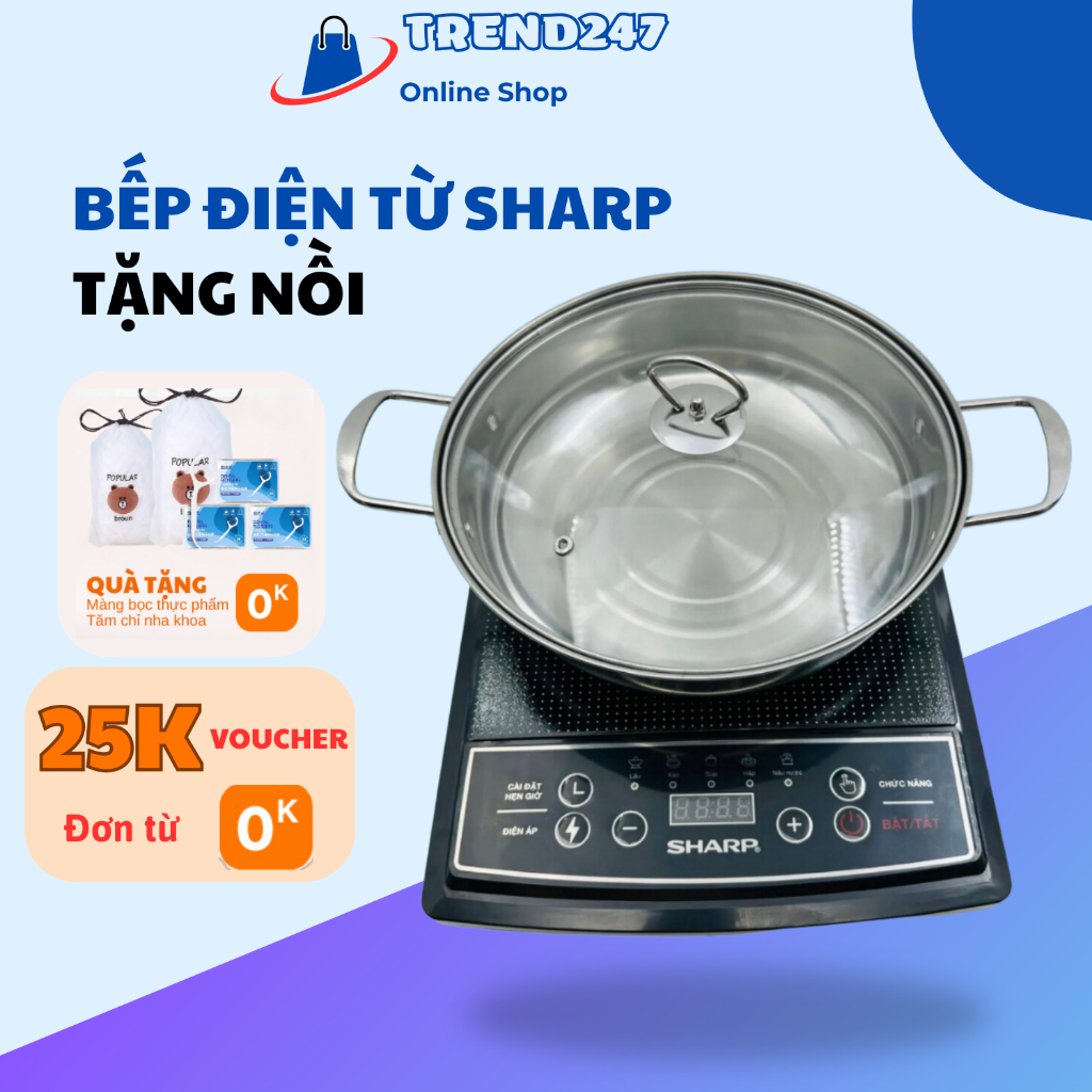 Bếp điện từ cơ Sharp 2000W - chính hãng, bảo hành 12 tháng, tặng kèm nồi inox độc quyền