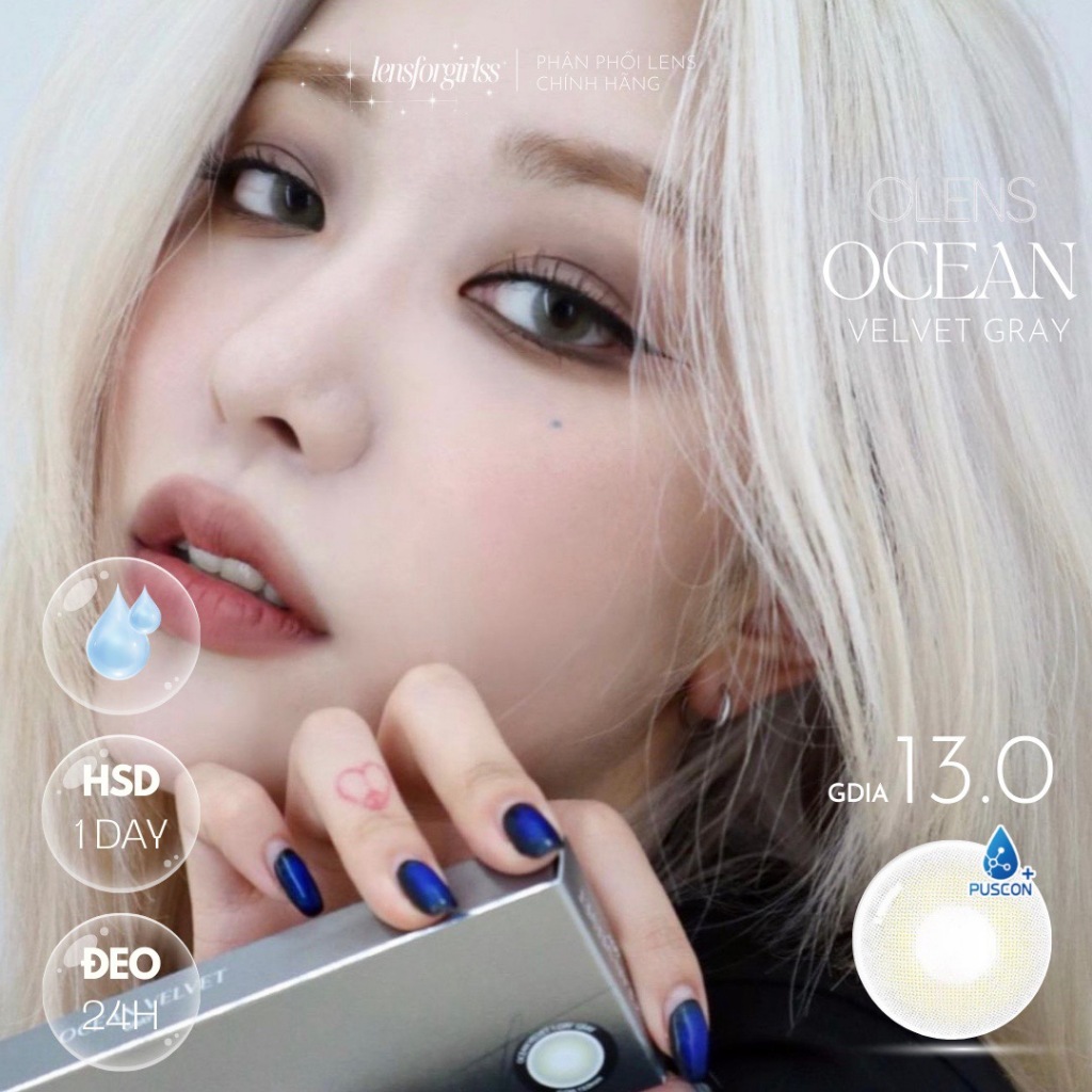 Kính áp tròng xám tây 1 NGÀY OCEAN VELVET GRAY chính hãng OLENS | Lens 1 ngày | LENSFORGIRLSS