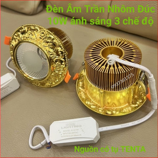 Đèn âm trần Nhôm Đúc 10w ánh sáng 3 mầu mạ màu vàng 24k lắp lỗ khoét 90mm,100mm mặt phủ 120mm