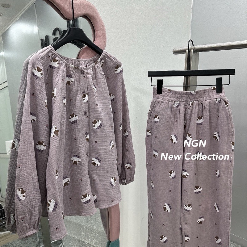 Sét Đũi Cừu Tím Xinh Xắn Dễ Thương Kim Anh Bùi Mặc Ở Nhà Thoải Mái Đi Chơi, Đi Dạo Phố Thiết Kế Lạ